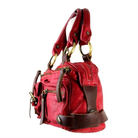 Cecile Jeanne PARIS RED GENUINE LEATHER LOGO SMALL SHOULDER BAG HANDBAG PURSE - Picture 5 of 16